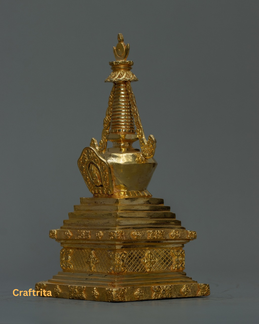 Tibetan Meditation Stupa – Handmade Copper with 24K Gold Plating | Nepalese Spiritual Decor