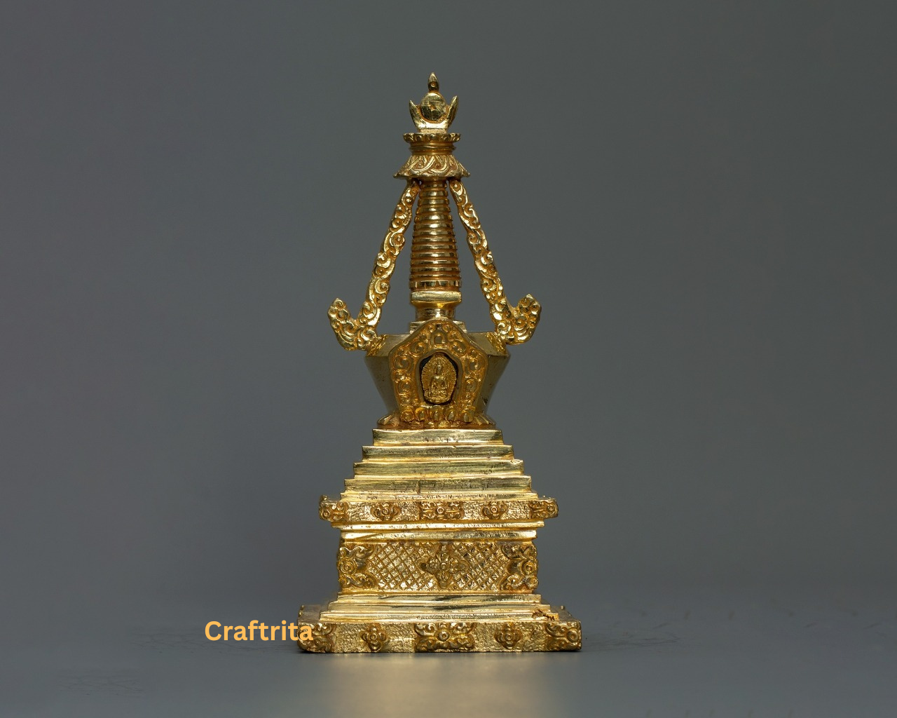 Tibetan Meditation Stupa – Handmade Copper with 24K Gold Plating | Nepalese Spiritual Decor