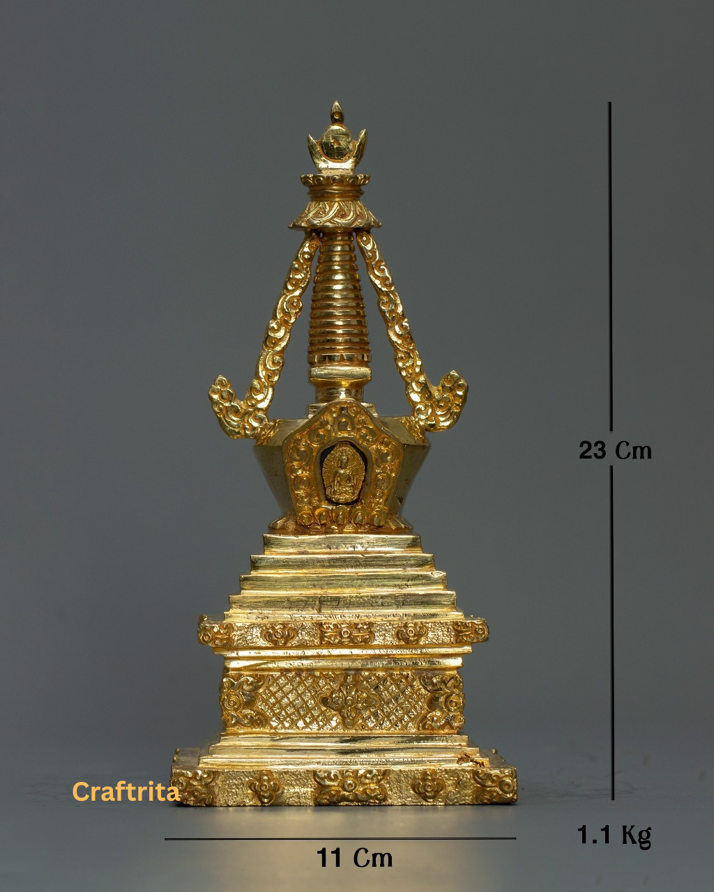 Tibetan Meditation Stupa – Handmade Copper with 24K Gold Plating | Nepalese Spiritual Decor