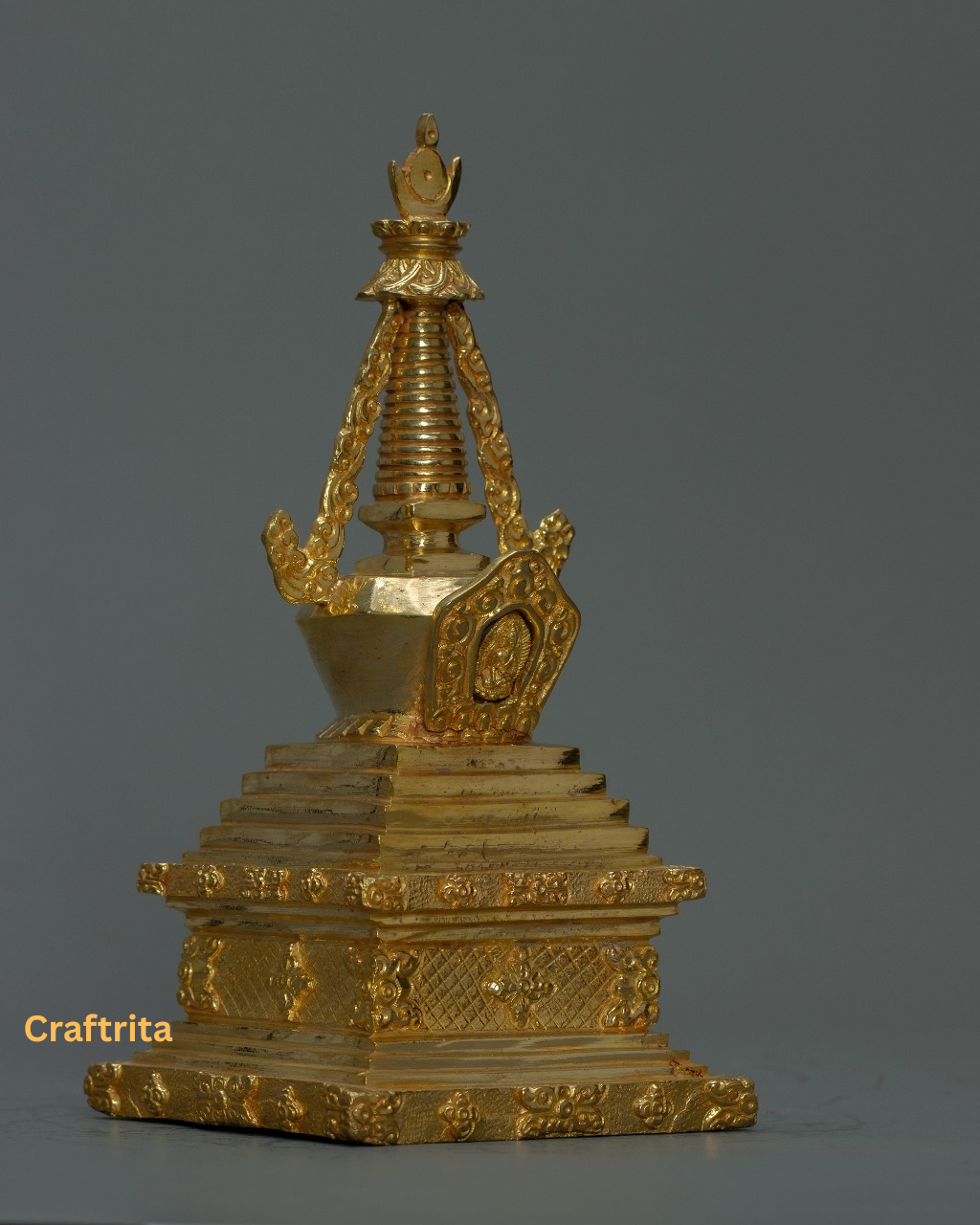 Tibetan Meditation Stupa – Handmade Copper with 24K Gold Plating | Nepalese Spiritual Decor
