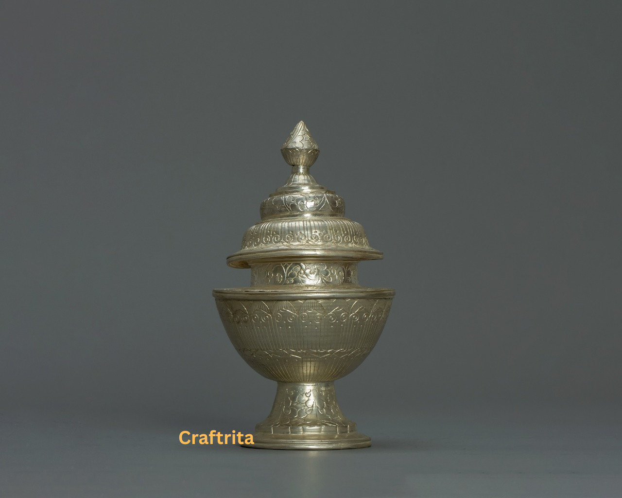 Tibetan Rice Offering Pot – Handcrafted Copper with Silver Plating | Altar & Ritual Decor | Made in Nepal