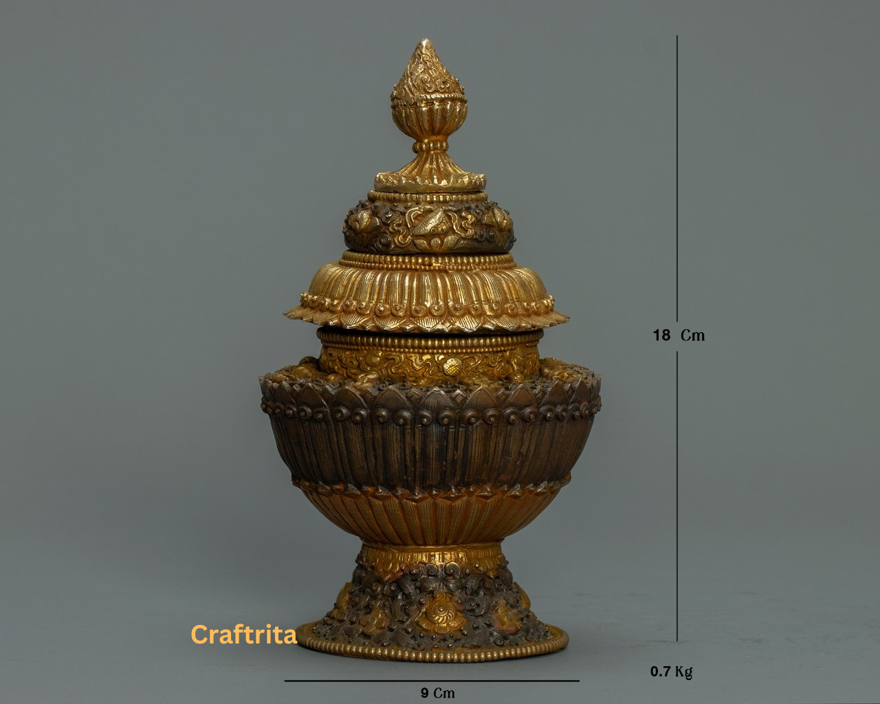 Tibetan Ritual Rice Pot– Handcrafted Copper with 24K Gold Plating | Sacred Altar Decor