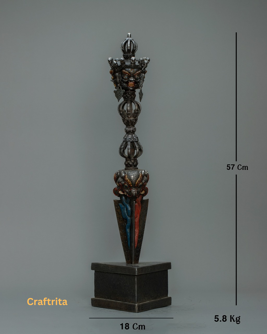 Traditional Tibetan Ritual Phurba – Handmade Iron Dagger with Stand | Buddhist Altar Art