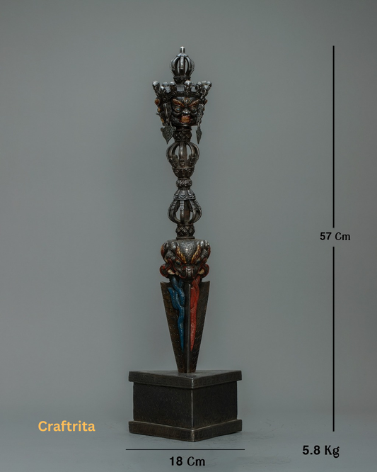 Traditional Tibetan Ritual Phurba – Handmade Iron Dagger with Stand | Buddhist Altar Art