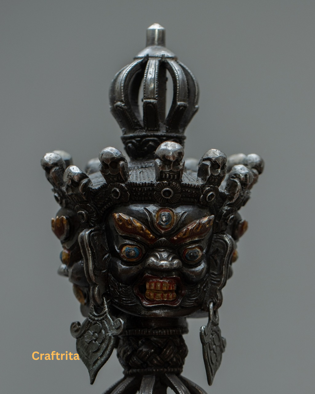 Traditional Tibetan Ritual Phurba – Handmade Iron Dagger with Stand | Buddhist Altar Art