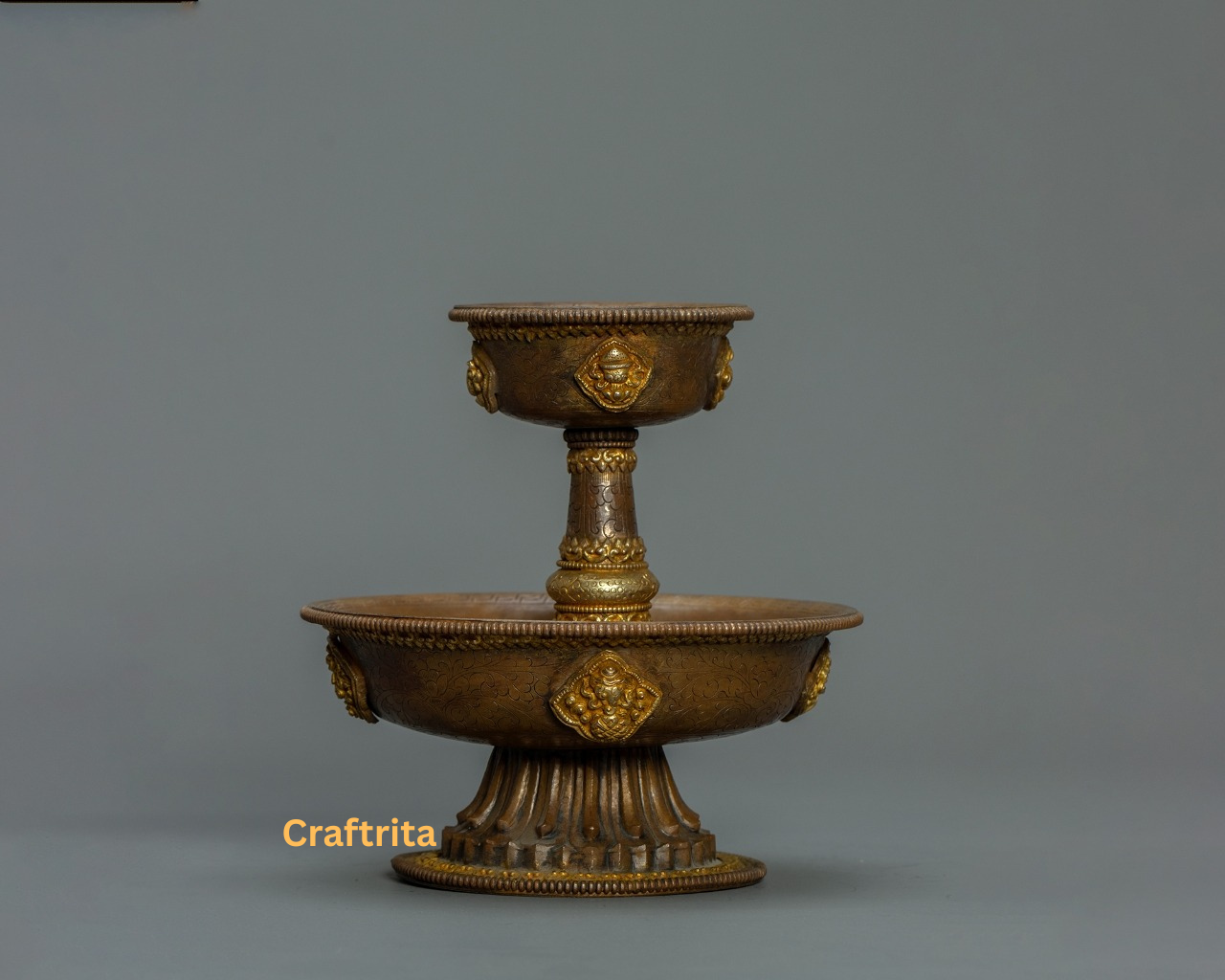 Tibetan Serkyem Offering Bowl – Handmade Copper with 24K Gold Gilding | Buddhist Ritual Altar Bowl | Made in Nepal