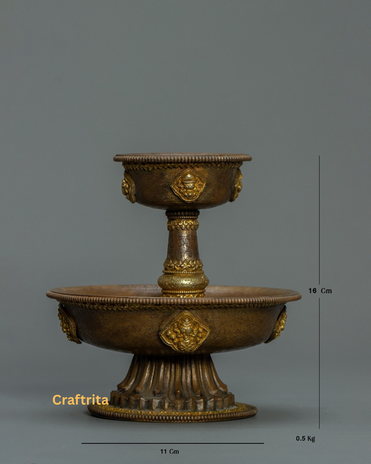 Tibetan Serkyem Offering Bowl – Handmade Copper with 24K Gold Gilding | Buddhist Ritual Altar Bowl | Made in Nepal