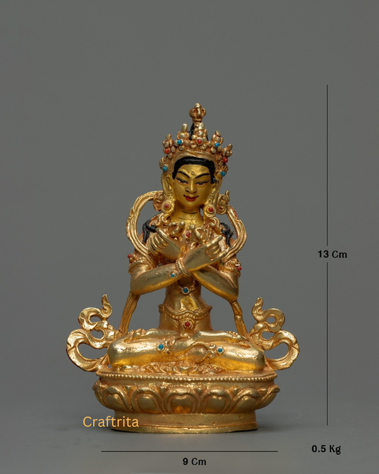 Vajradhara Buddha Statue 0.5kg – Copper Body with 24K Gold Plating by Fire Gilding | Handmade Tibetan Buddhist Primordial Buddha for Spiritual Home Decor