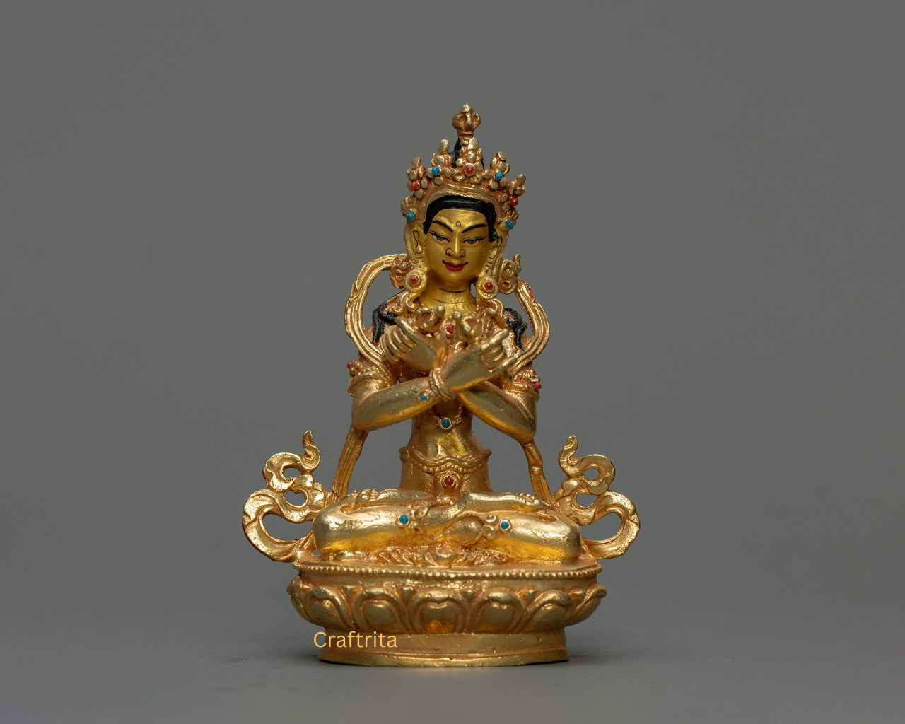 Vajradhara Buddha Statue 0.5kg – Copper Body with 24K Gold Plating by Fire Gilding | Handmade Tibetan Buddhist Primordial Buddha for Spiritual Home Decor