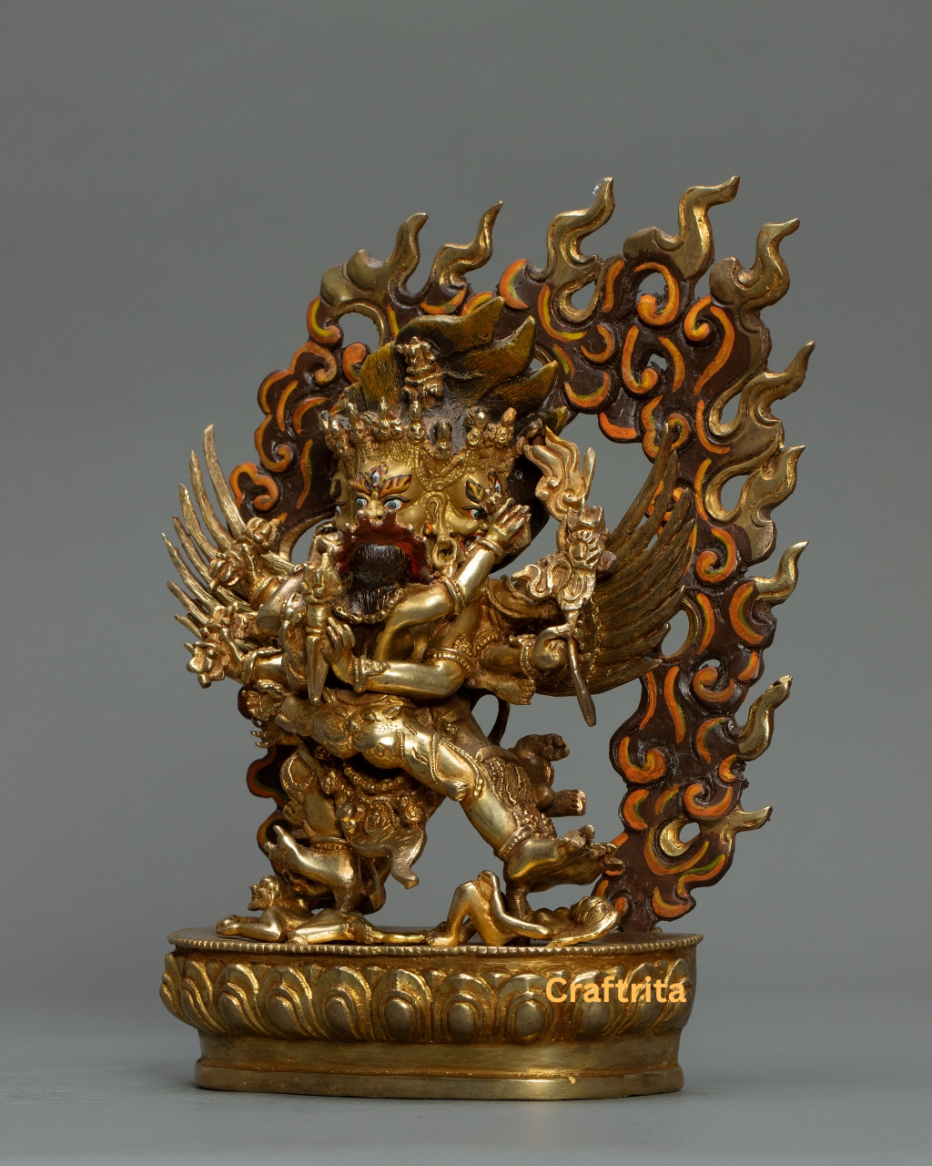 Vajrakilaya Statue 2.5kg – Handcrafted Tibetan Buddhist Deity Idol with Copper Body, 24K Gold Plating & Traditional Fire Gilding – Spiritual Home Decor & Altar Art