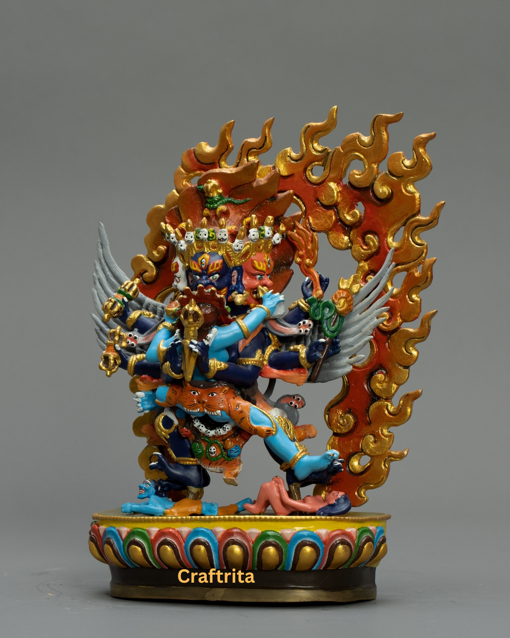 Vajrakilaya Statue 2.6 kg – Handmade in Nepal | Colorful Copper Tibetan Buddhist Deity Sculpture | Wrathful Protector for Spiritual Home Deco