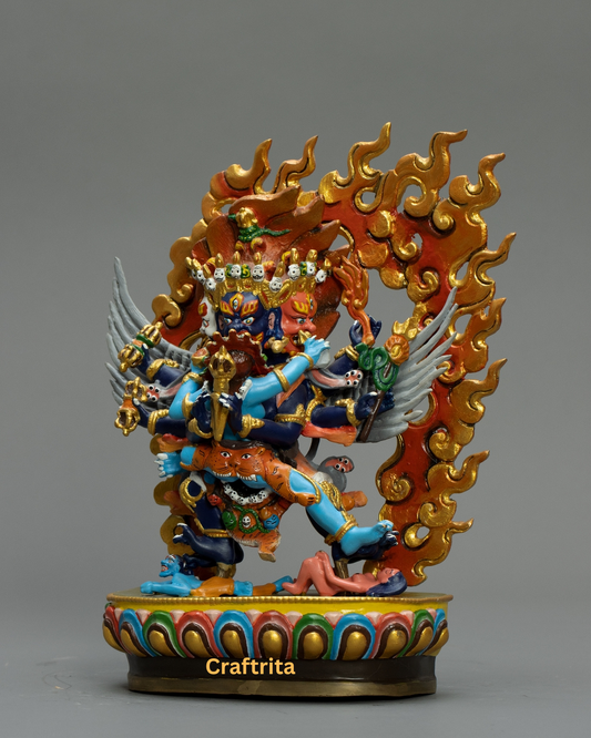 Vajrakilaya Statue 2.6 kg – Handmade in Nepal | Colorful Copper Tibetan Buddhist Deity Sculpture | Wrathful Protector for Spiritual Home Deco