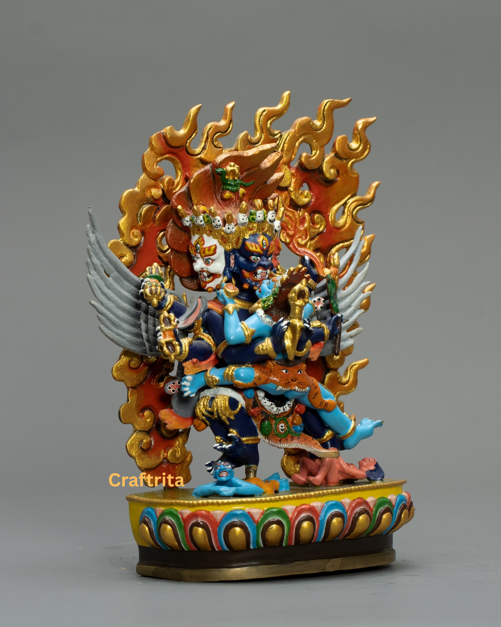 Vajrakilaya Statue 2.6 kg – Handmade in Nepal | Colorful Copper Tibetan Buddhist Deity Sculpture | Wrathful Protector for Spiritual Home Deco