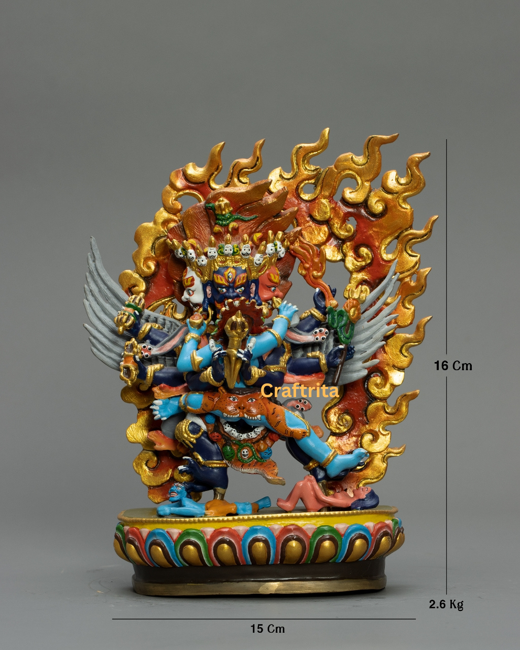 Vajrakilaya Statue 2.6 kg – Handmade in Nepal | Colorful Copper Tibetan Buddhist Deity Sculpture | Wrathful Protector for Spiritual Home Deco