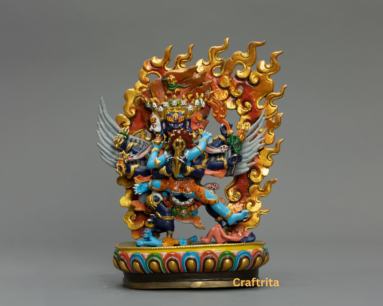 Vajrakilaya Statue 2.6 kg – Handmade in Nepal | Colorful Copper Tibetan Buddhist Deity Sculpture | Wrathful Protector for Spiritual Home Deco