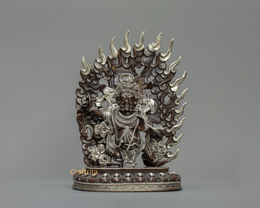Vajrapani Statue 2.1kg – Copper Body with Oxide & Silver Plating | Handmade Tibetan Buddhist Deity for Spiritual Home Decor