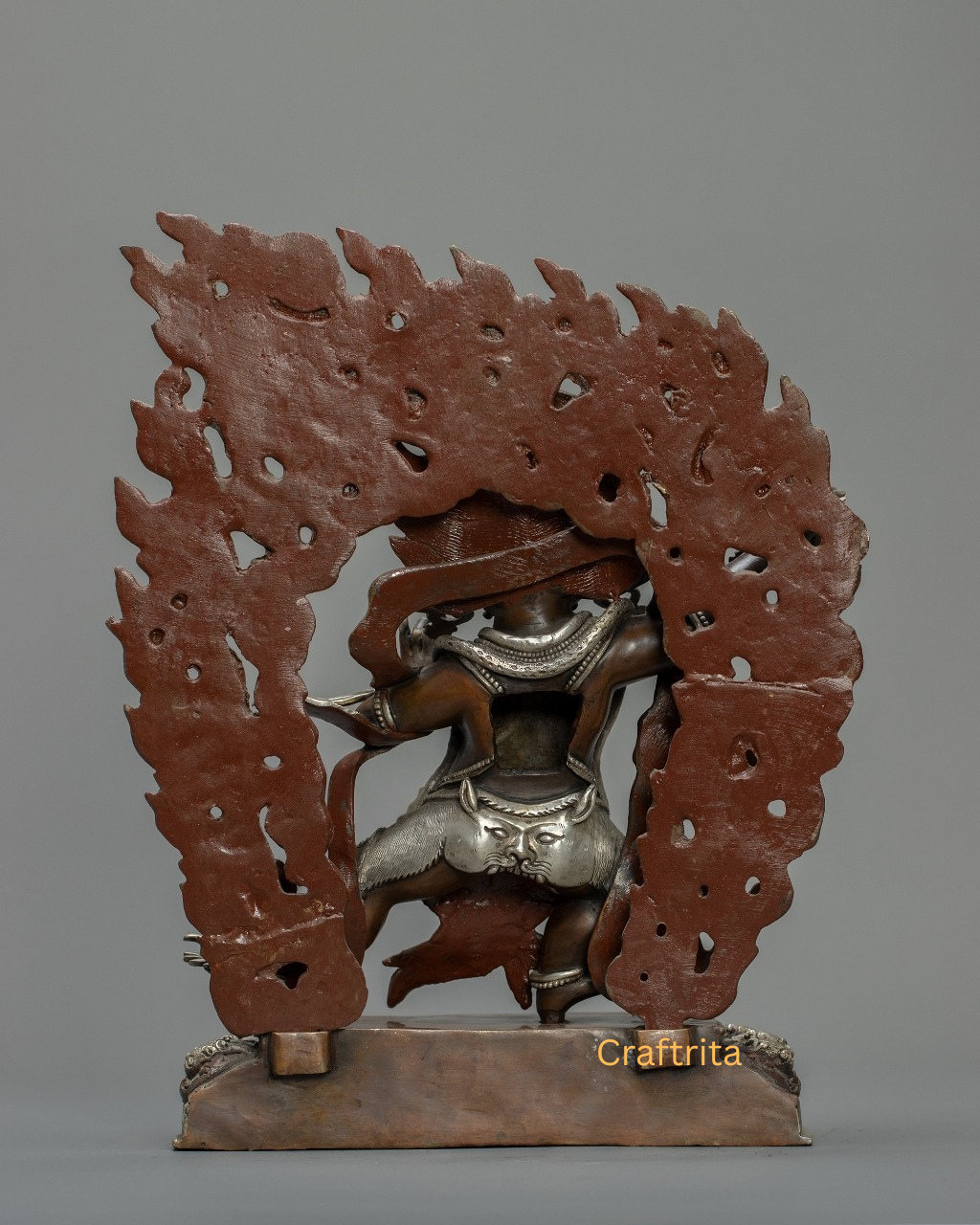 Vajrapani Statue 2.3kg – Copper Body with Oxide & Silver Plating | Handmade Tibetan Buddhist Deity for Spiritual Home Decor