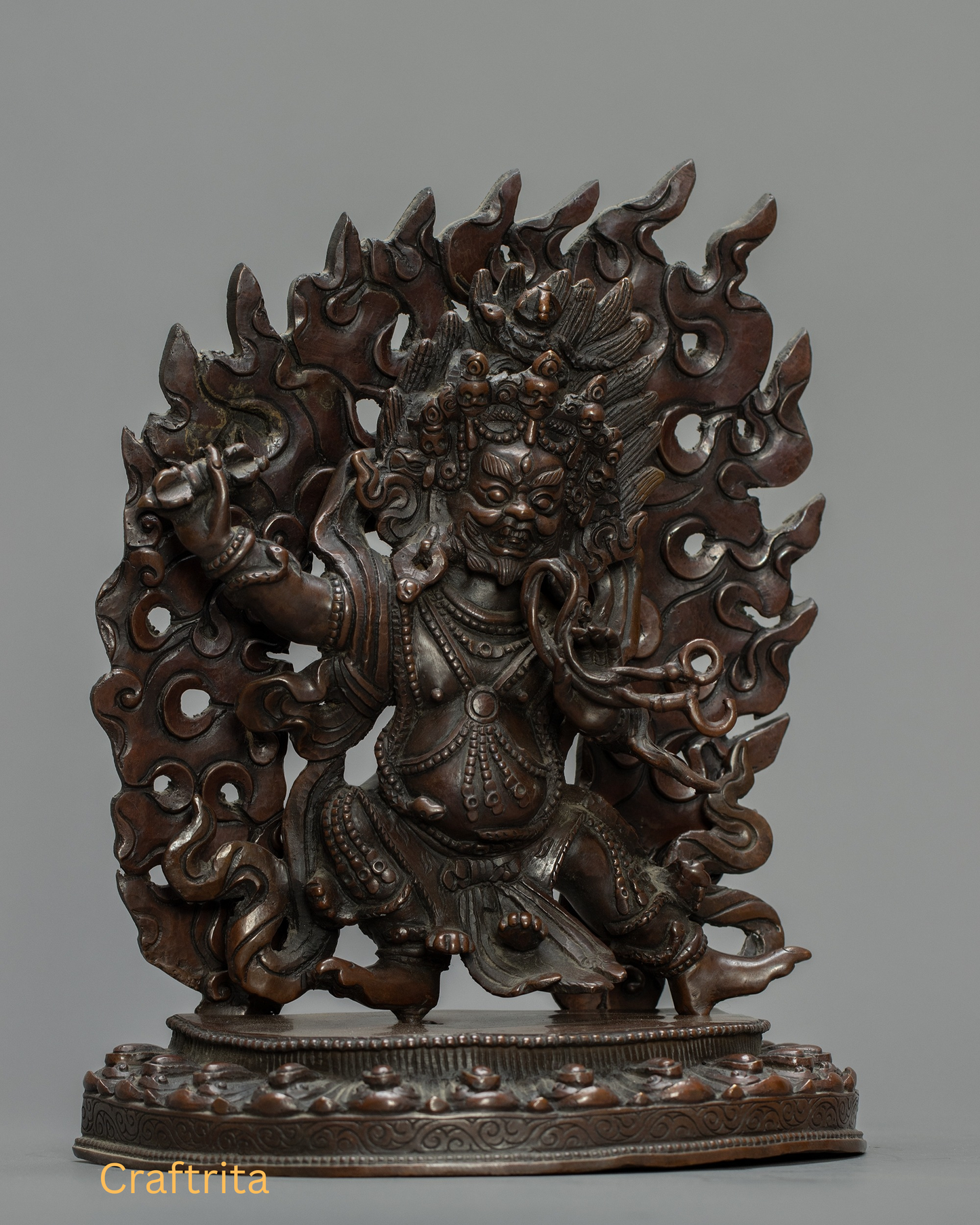 Vajrapani Statue – Handmade in Nepal | Oxidized Copper Tibetan Buddhist Protector Deity for Home & Altar Decor