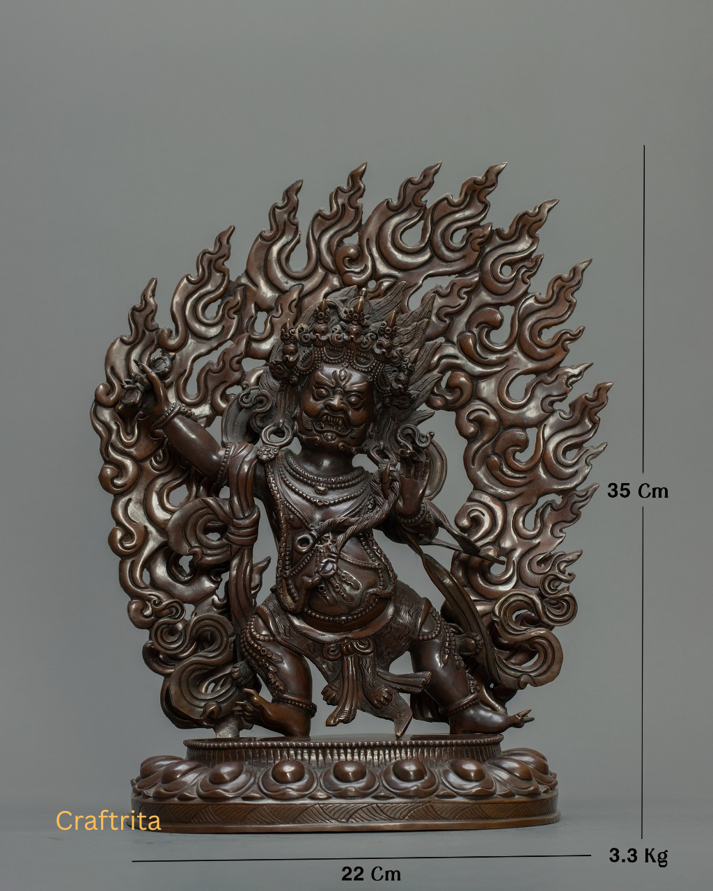 Handcrafted Vajrapani Statue – Tibetan Protector Deity of Strength & Courage | Oxidized Copper | Made in Nepal