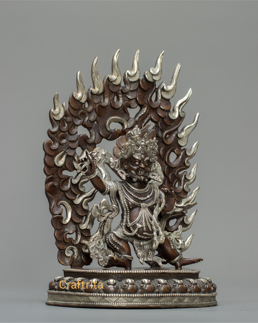 Vajrapani Statue 3.7kg – Oxidized Copper Body with Silver Plating | Handmade Tibetan Buddhist Deity for Spiritual Home Decor
