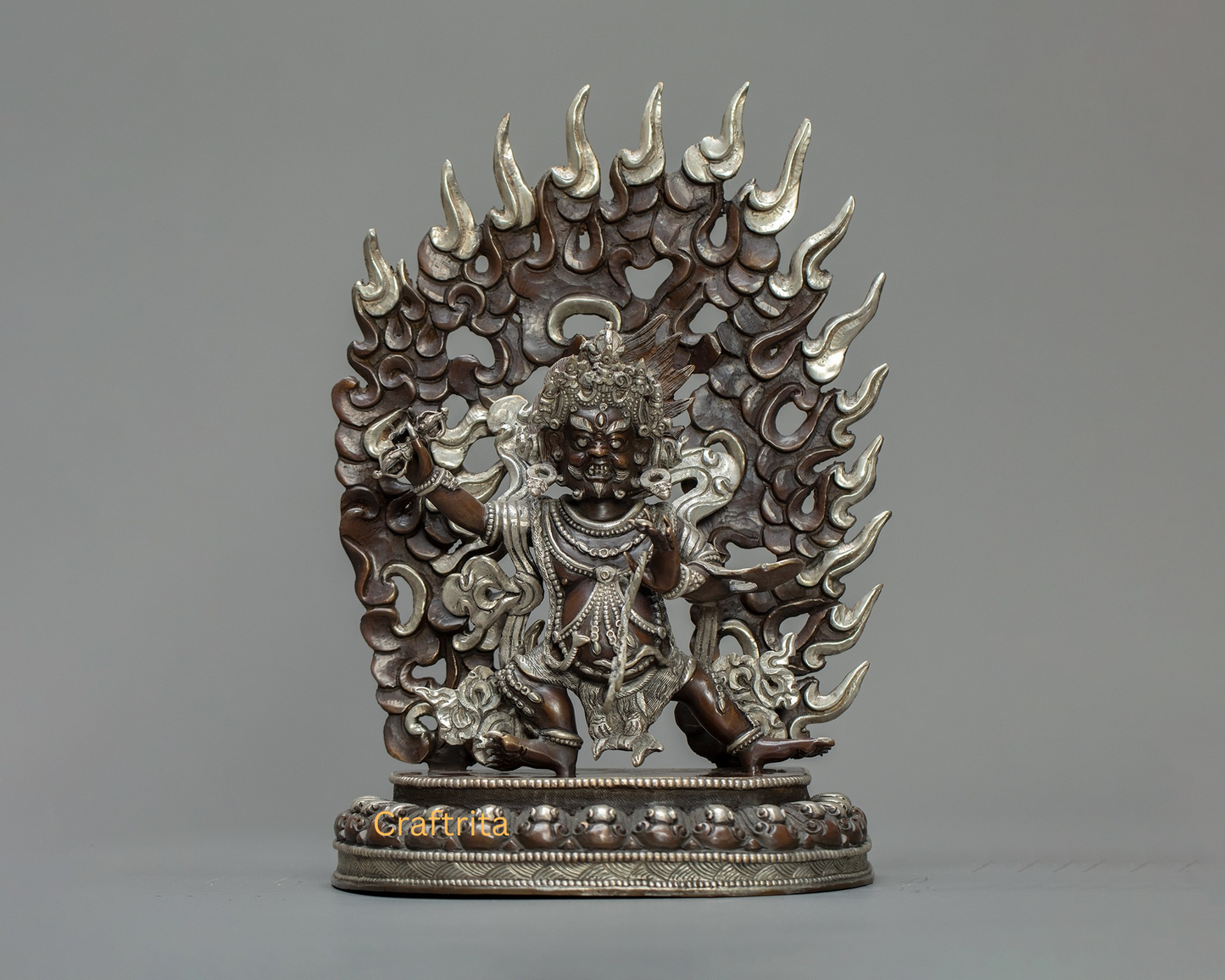 Vajrapani Statue 3.7kg – Oxidized Copper Body with Silver Plating | Handmade Tibetan Buddhist Deity for Spiritual Home Decor