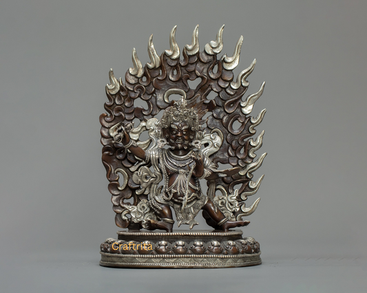 Handmade Vajrapani Statue from Nepal | Silver-Plated Oxidized Copper | Tibetan Buddhist Protector Deity for Meditation & Home Decor