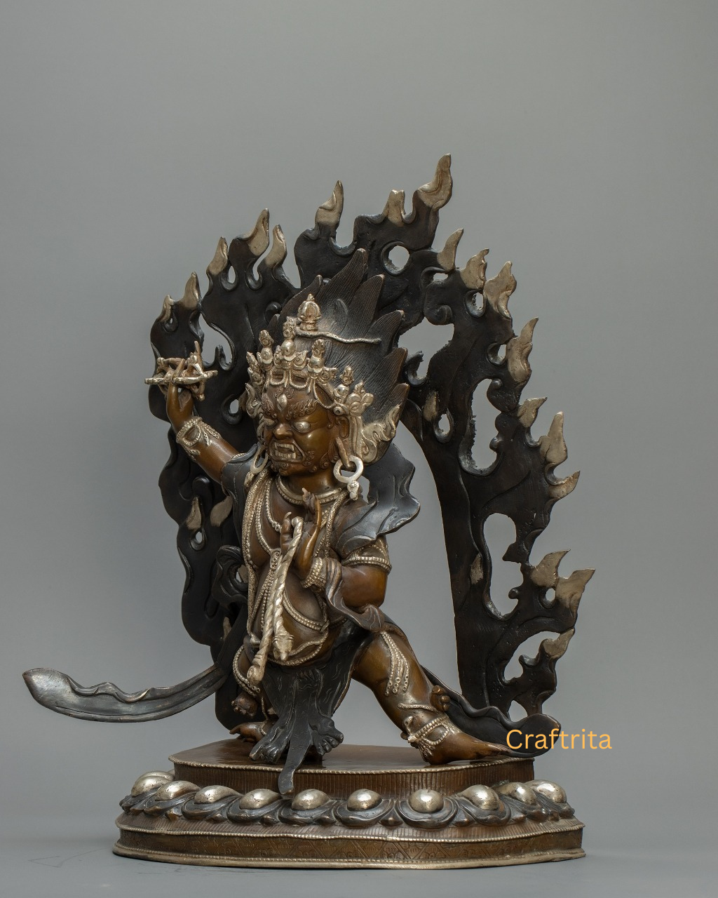 Vajrapani Statue – Handmade Nepalese Buddhist Protector in Silver-Plated Copper