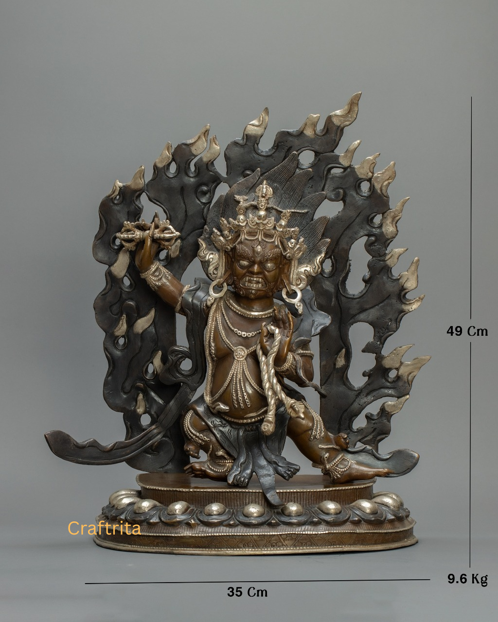 Vajrapani Statue – Handmade Nepalese Buddhist Protector in Silver-Plated Copper