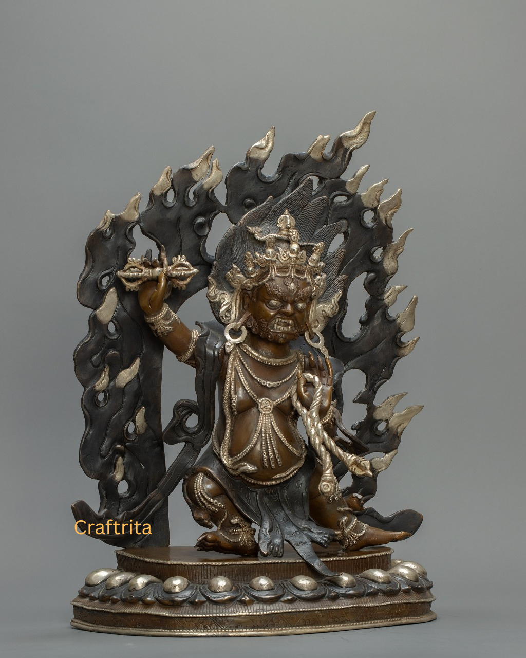 Vajrapani Statue – Handmade Nepalese Buddhist Protector in Silver-Plated Copper