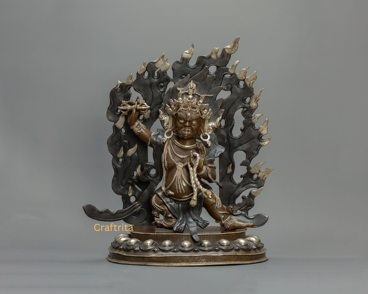 Vajrapani Statue – Handmade Nepalese Buddhist Protector in Silver-Plated Copper