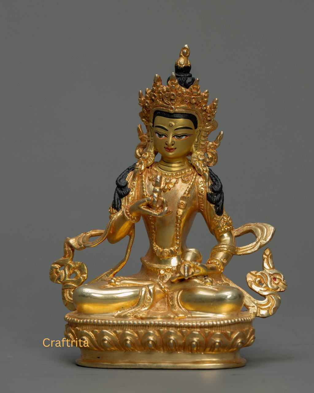 Vajrasattva Statue 0.4kg – Copper Body with 24K Gold Plating by Fire Gilding | Handmade Tibetan Buddhist Deity for Spiritual Home Decor