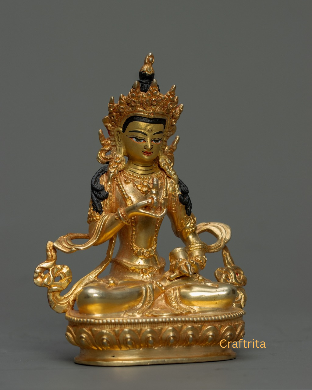 Vajrasattva Statue 0.4kg – Copper Body with 24K Gold Plating by Fire Gilding | Handmade Tibetan Buddhist Deity for Spiritual Home Decor