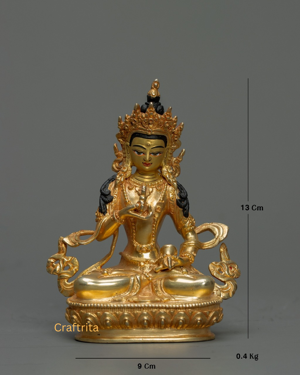 Vajrasattva Statue 0.4kg – Copper Body with 24K Gold Plating by Fire Gilding | Handmade Tibetan Buddhist Deity for Spiritual Home Decor