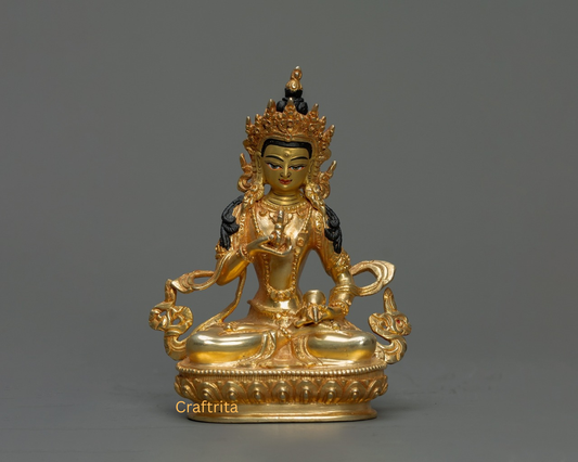 Vajrasattva Statue 0.4kg – Copper Body with 24K Gold Plating by Fire Gilding | Handmade Tibetan Buddhist Deity for Spiritual Home Decor