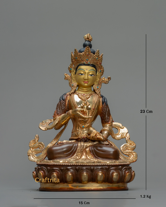 Vajrasattva Statue 1.2kg – Handmade Copper Body with 24K Gold Plating by Fire Gilding & Acrylic Painting | Tibetan Buddhist Deity of Purification & Meditation
