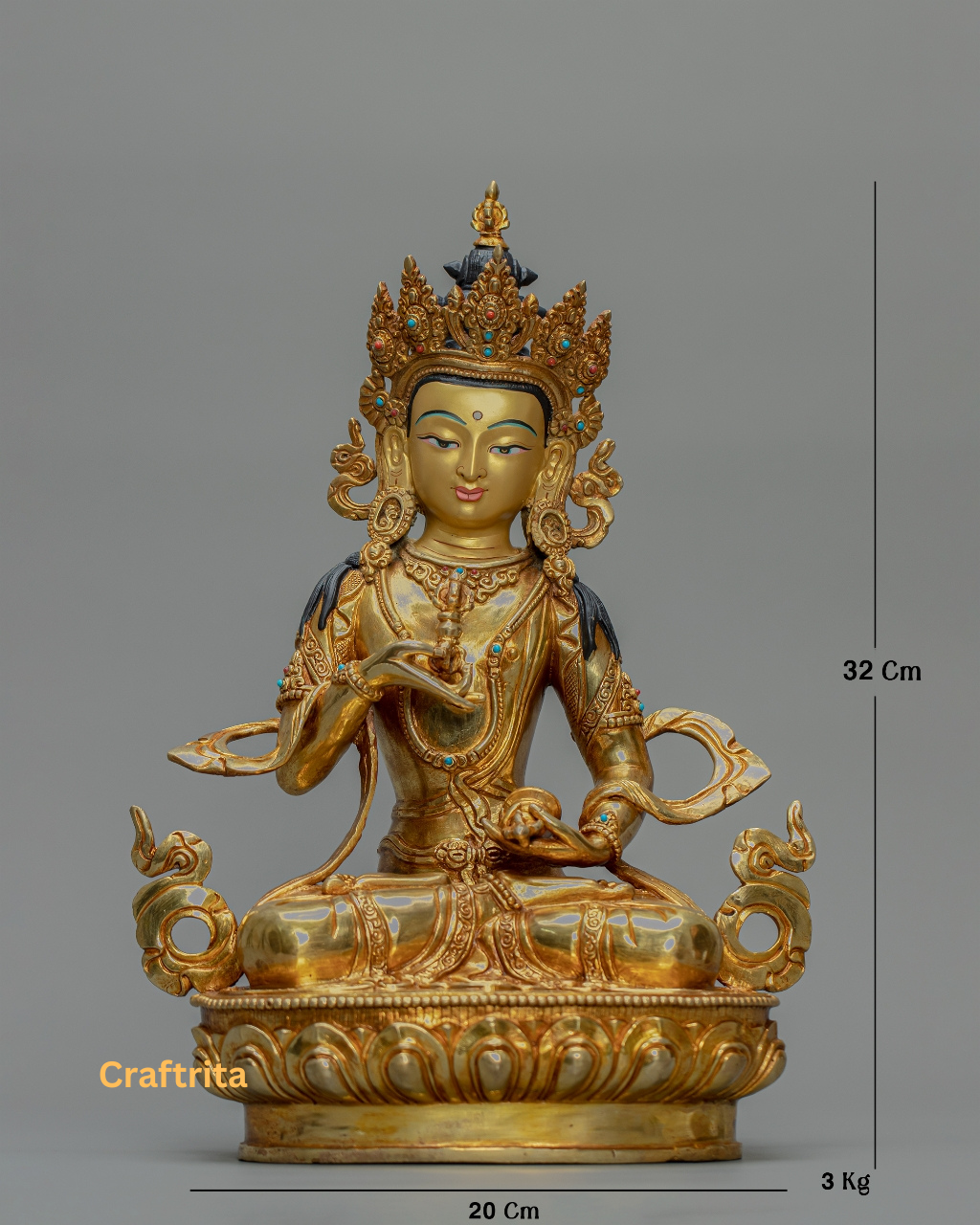 Vajrasattva Statue 3kg – Handmade in Nepal | Copper Body with 24K Gold Plating & Fire Gilding | Tibetan Buddhist Art & Spiritual Home Decor