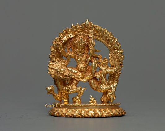 White Dzambala Statue 0.2 kg – Copper Body with 24K Gold Plating | Handmade Tibetan Buddhist Deity of Wealth & Prosperity