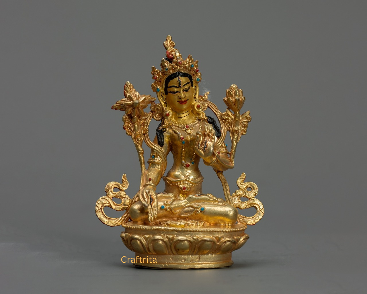 White Tara Statue 0.8kg – Copper Body with 24K Gold Plating by Fire Gilding | Handmade Tibetan Buddhist Goddess of Healing & Longevity