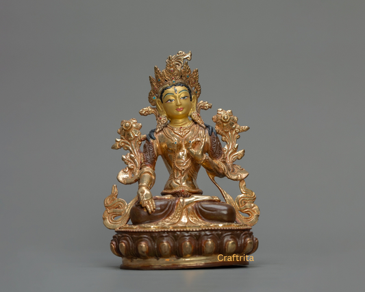 White Tara Statue 1.1kg – Handmade in Nepal | Copper Body with 24K Gold Plating by Fire Gilding & Acrylic Painting | Tibetan Buddhist Goddess of Healing & Longevity