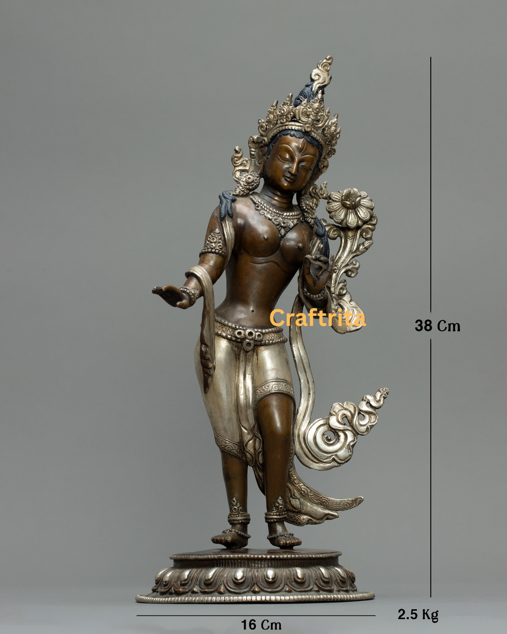 White Tara Statue 2.5kg  – Handcrafted Tibetan Goddess Idol – Oxidized & Silver Finish – Buddhist Meditation & Healing Decor