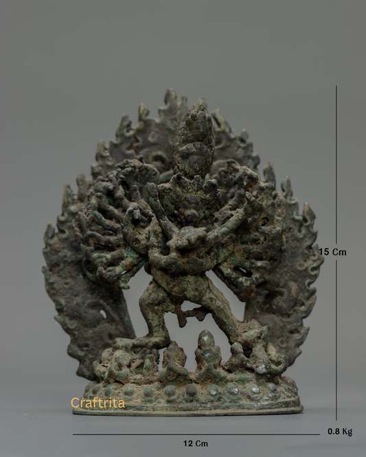 Yamantaka Statue 0.8kg – Handmade in Nepal | Copper Body with Antique Finish | Tibetan Buddhist Deity of Wisdom & Protection | Spiritual Art & Home Decor