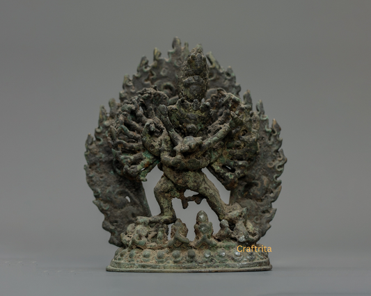 Yamantaka Statue – Antique Copper Finish | Handmade Tibetan Buddhist Deity of Wisdom & Protection from Nepal