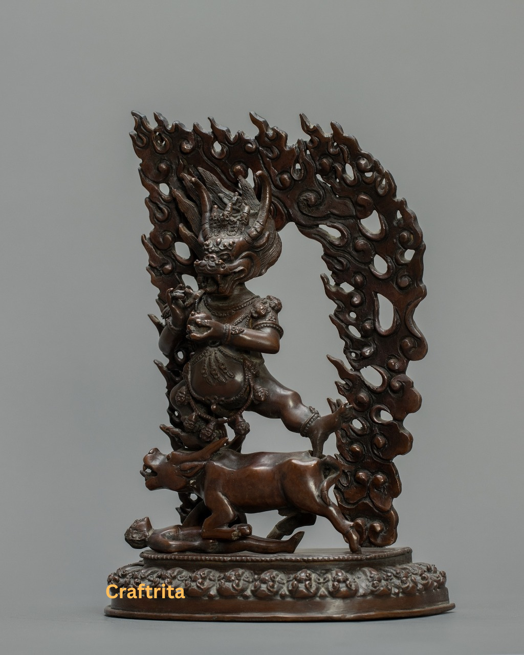 Yamantaka Protector Statue  – Nepalese Handmade Oxidized Copper | Tibetan Buddhist Spiritual Decor