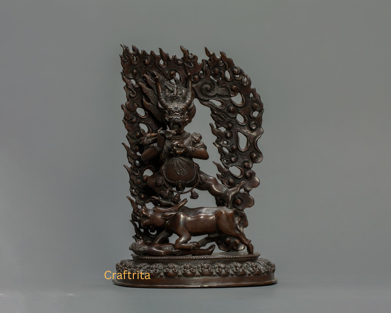 Yamantaka Protector Statue  – Nepalese Handmade Oxidized Copper | Tibetan Buddhist Spiritual Decor