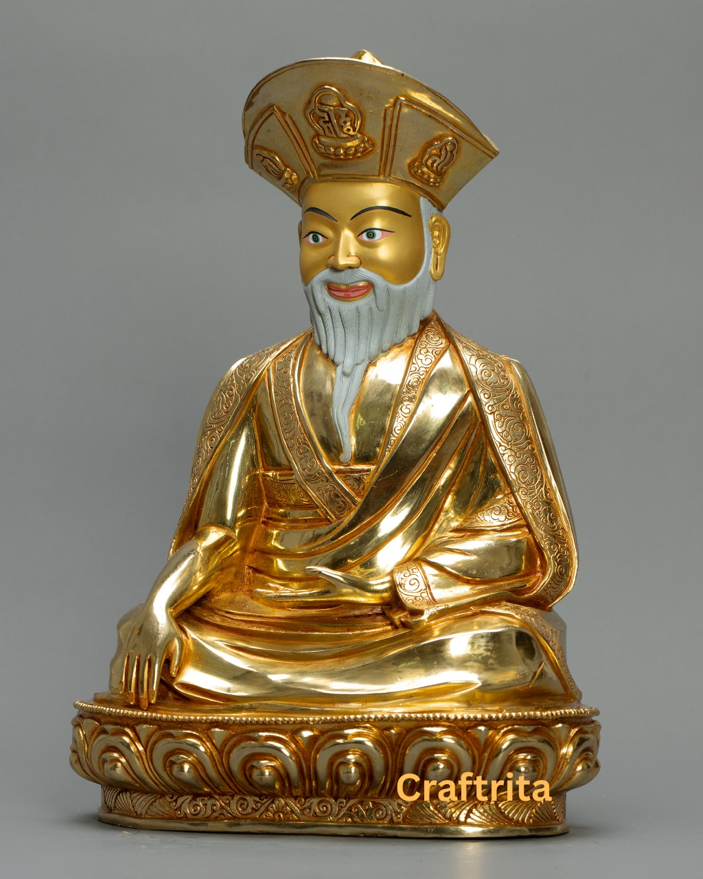 Zhabdrung Rinpoche Statue – Copper Body with 24K Gold Plating & Fire Gilding – 5.3kg Spiritual Buddhist Art & Home Décor