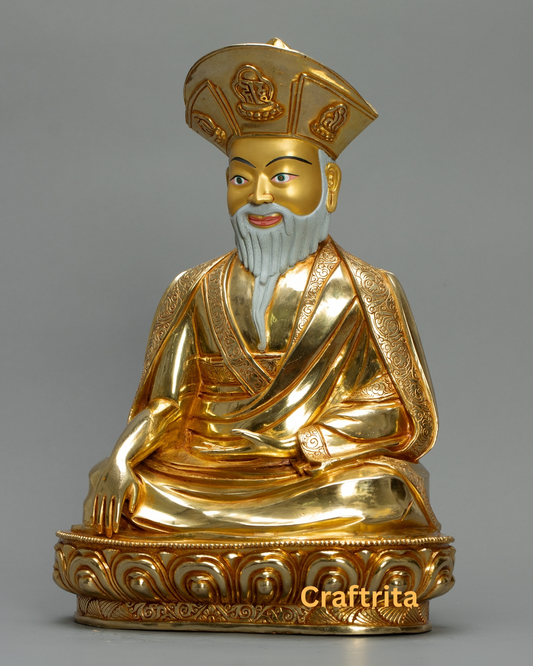 Zhabdrung Rinpoche Statue – Copper Body with 24K Gold Plating & Fire Gilding – 5.3kg Spiritual Buddhist Art & Home Décor