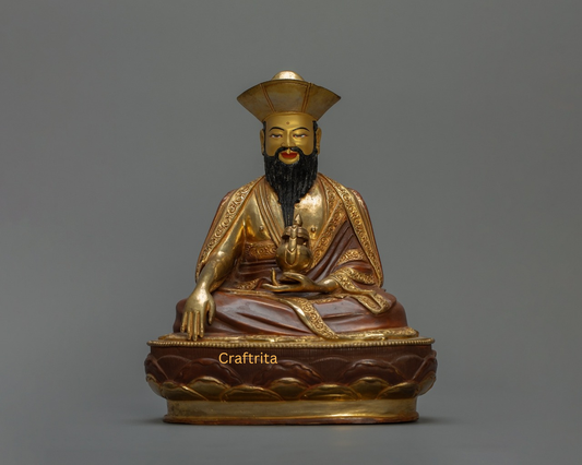 Zhabdrung Rinpoche Statue  – Handmade Copper with 24K Gold Fire Gilding & Acrylic Paint | Tibetan Buddhist Deity Decor