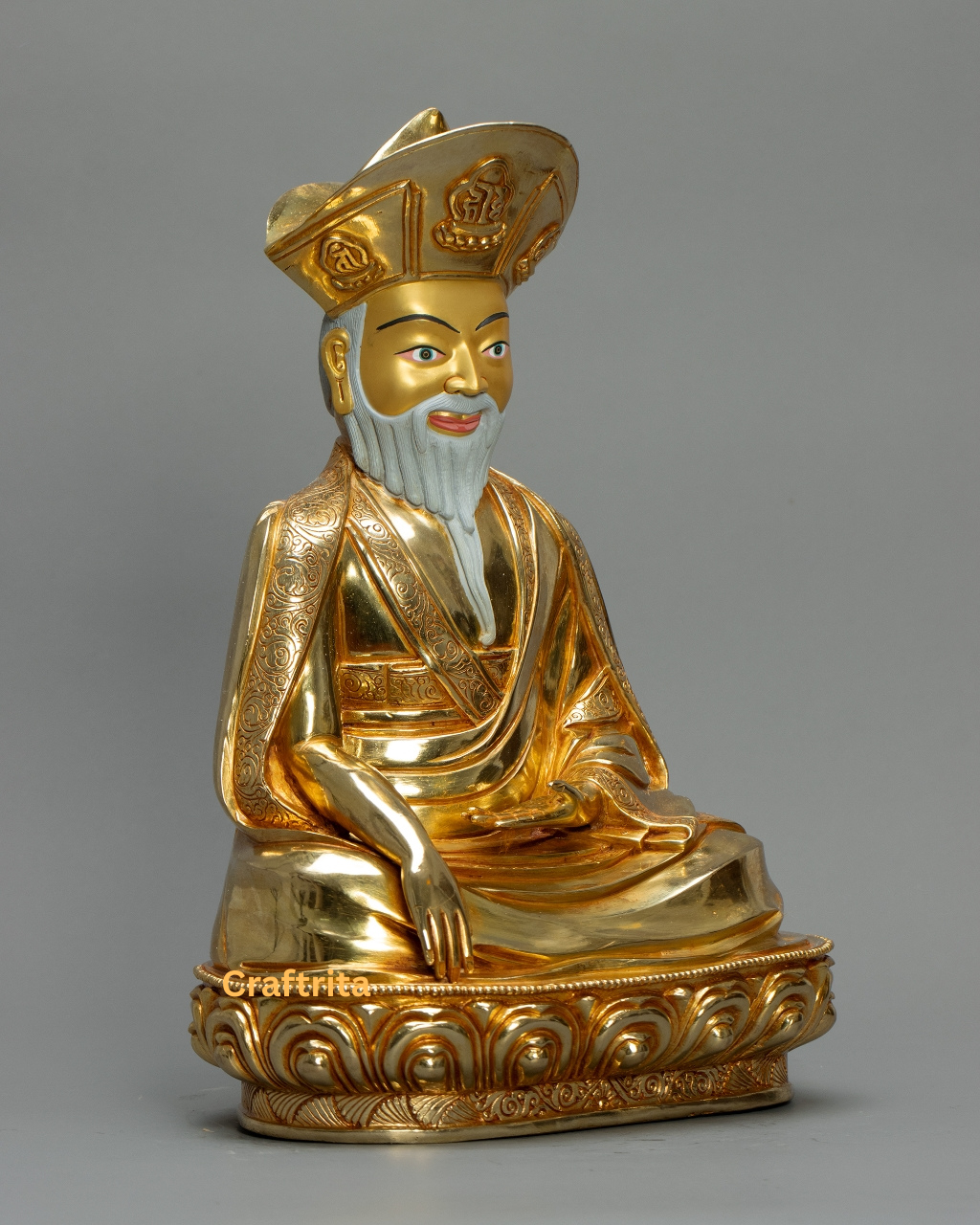 Zhabdrung Rinpoche Statue – Copper Body with 24K Gold Plating & Fire Gilding – 5.3kg Spiritual Buddhist Art & Home Décor