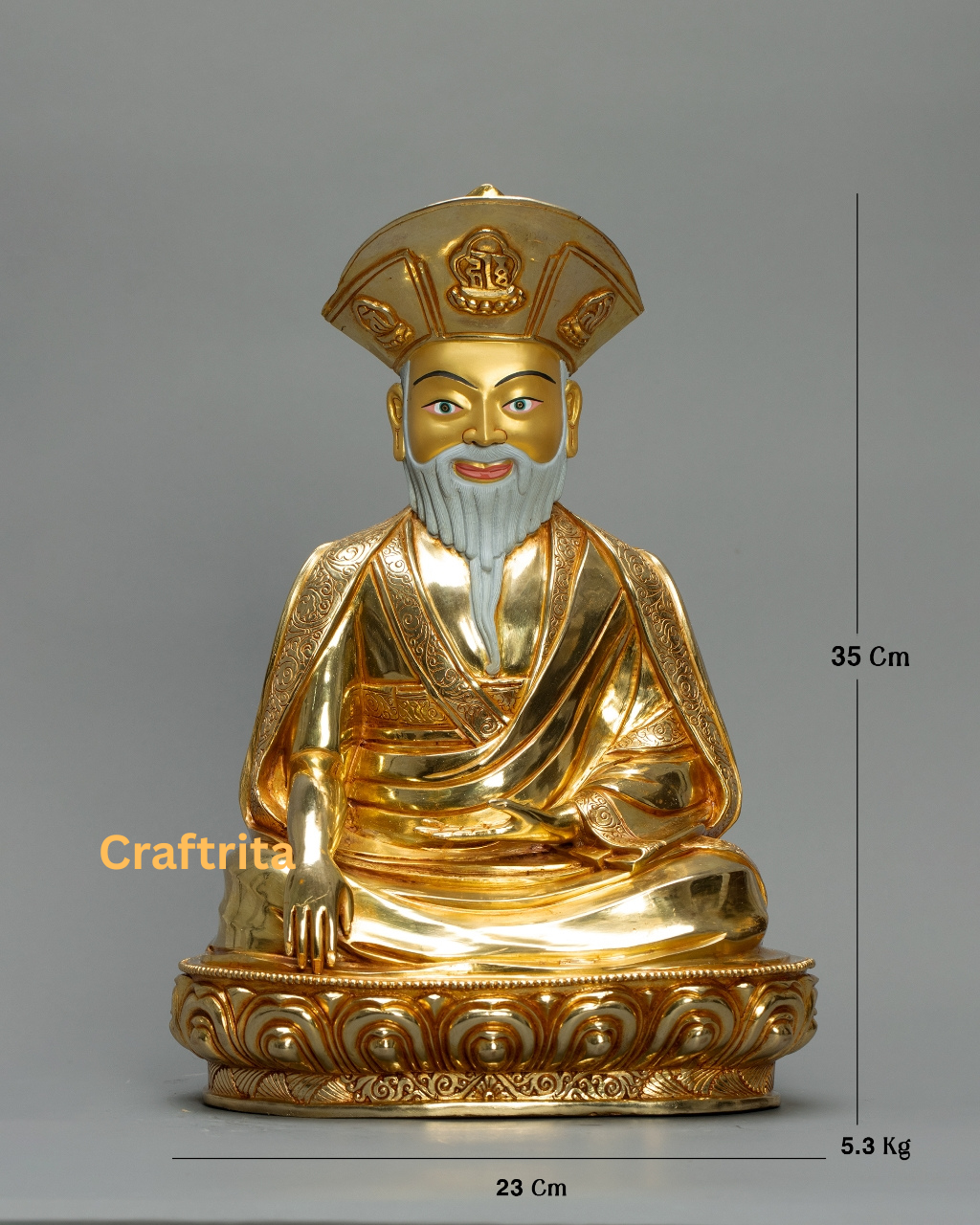 Zhabdrung Rinpoche Statue – Copper Body with 24K Gold Plating & Fire Gilding – 5.3kg Spiritual Buddhist Art & Home Décor