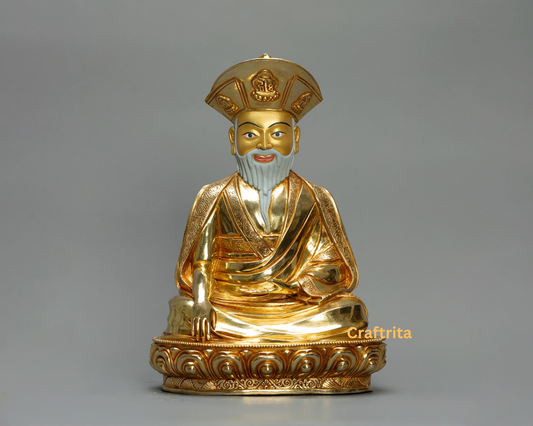 Zhabdrung Rinpoche Statue – Handmade Copper with 24K Gold Plating & Fire Gilding | Tibetan Buddhist Spiritual Art & Home Decor